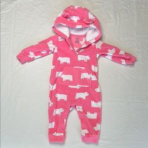 Carter's Pink and White fleece one piece with Polar Bears and Hood. VERY WARM.